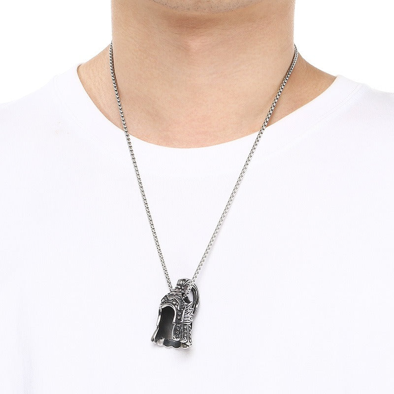 Kemstone Skull Pendant Necklace Titanium Steel Viking Helmet Design for Men Silver KP117049-LU