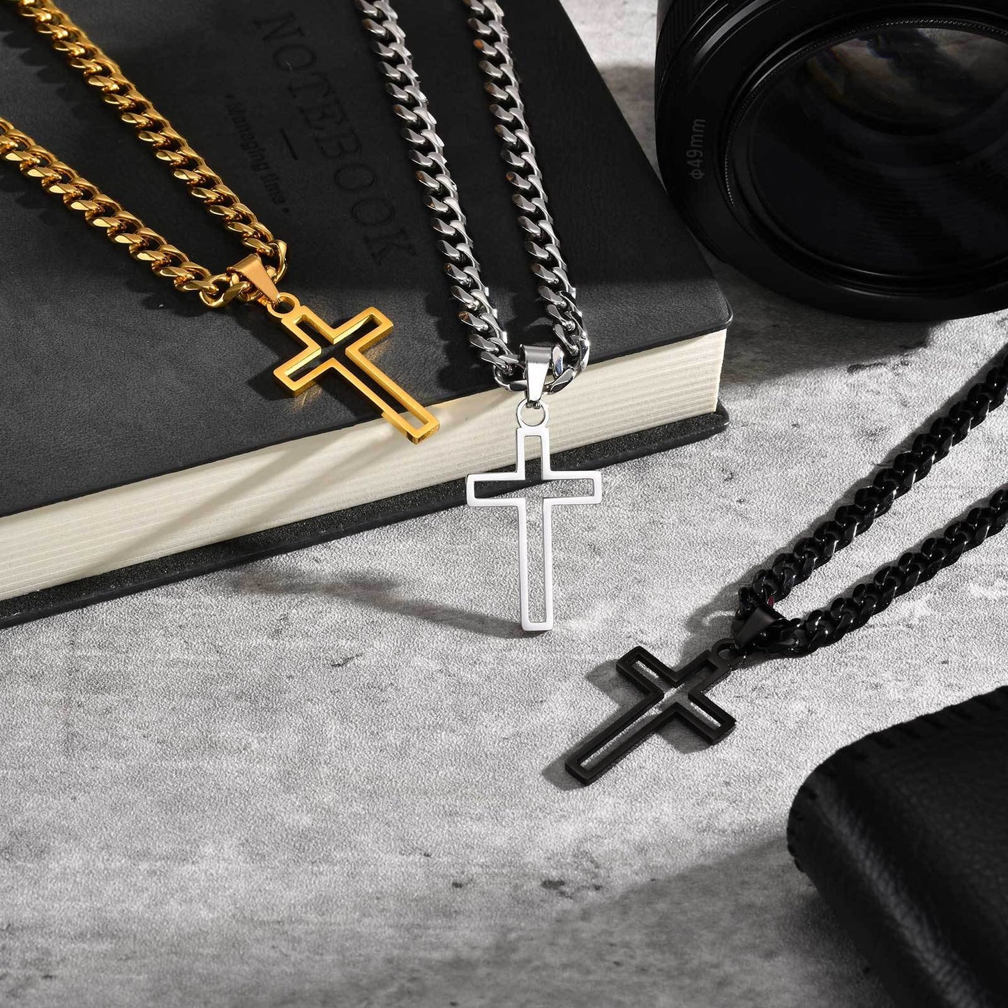 Kemstone Men’s Stainless Steel Hollow Cross Necklace – Cuban Chain PN-1531