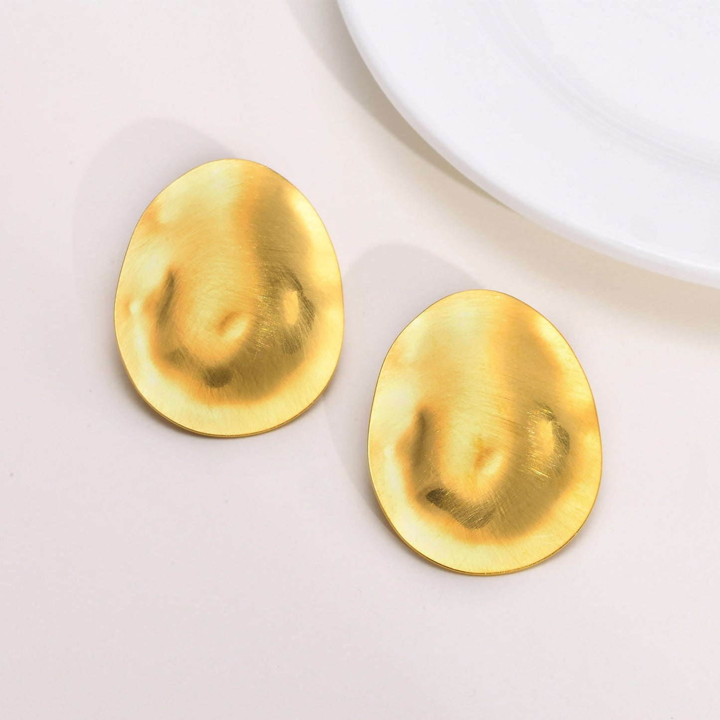 Brushed Stainless Steel Stud Earrings – Irregular Bold Design | Retro Power Form ES-399