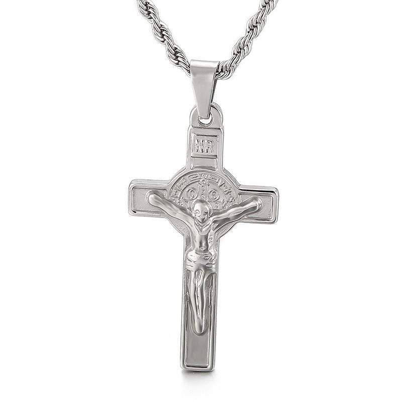 Kemstone Twisted Cross Pendant – Retro Titanium Steel Necklace for Men KP81525-K