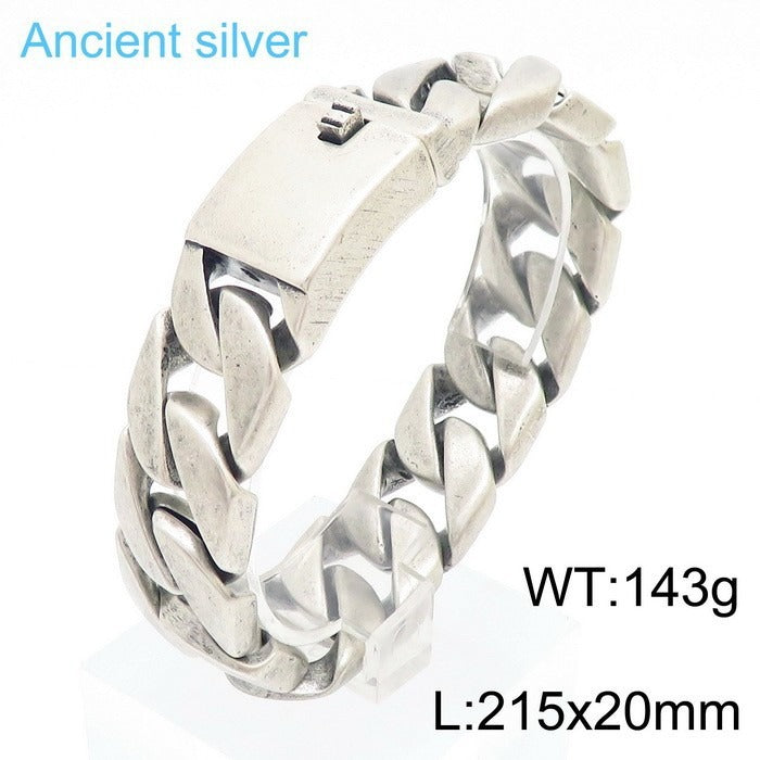 Kemstone Matte Titanium Steel Cuban Link Bracelet – Rugged Minimalist Chain for Men’s Urban & Gothic Style KB162789