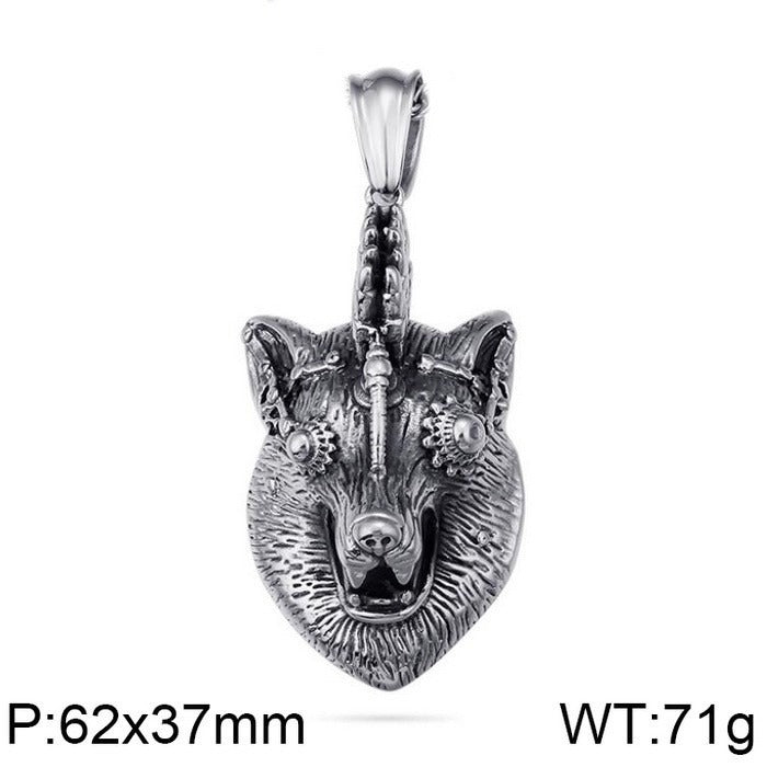Kemstone Predator Series - Collana con ciondolo leone/lupo/volpe in acciaio al titanio opaco per abbigliamento punk da uomo KP79439-BD