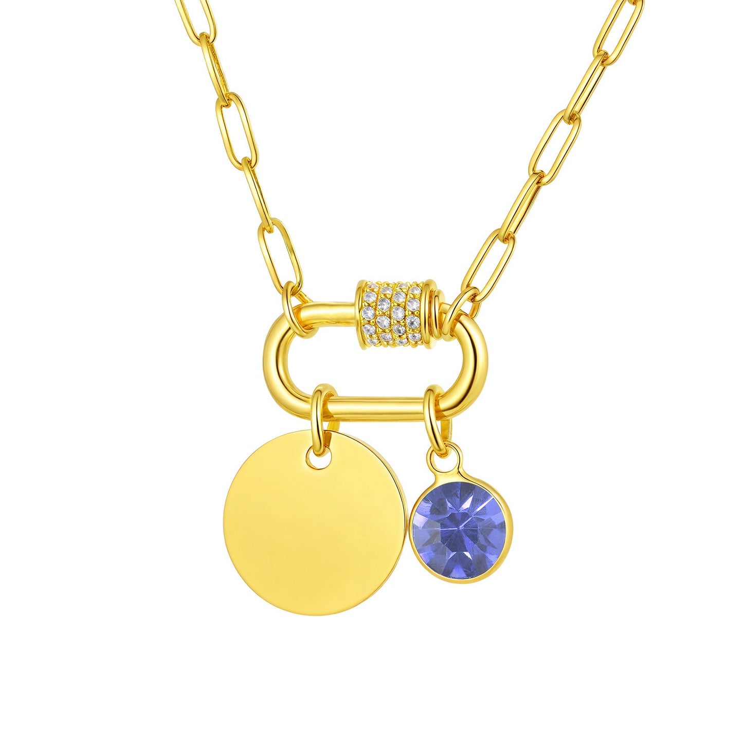 Cadena de eslabones cuadrados de acero inoxidable Kemstone con colgante de piedra de nacimiento del zodíaco - Collar minimalista dorado para mujer NC-2181