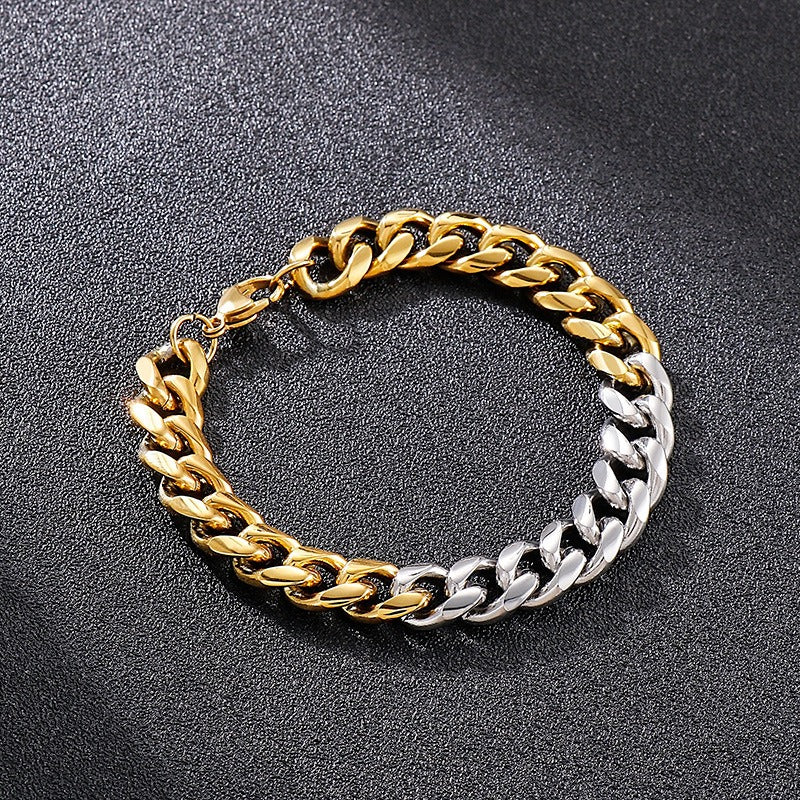 Kemstone Modular Titanium Steel Bracelet – Multi-Tone Urban Link Design, Adjustable Streetwear Accessory for Men KB139945-Z
