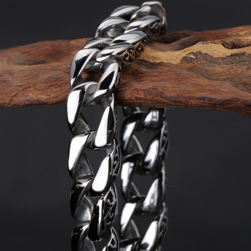 Kemstone Men's Titanium Steel Bracelet - Retro Floral Stainless Steel Cuff Elegance & Gift KB44060-D