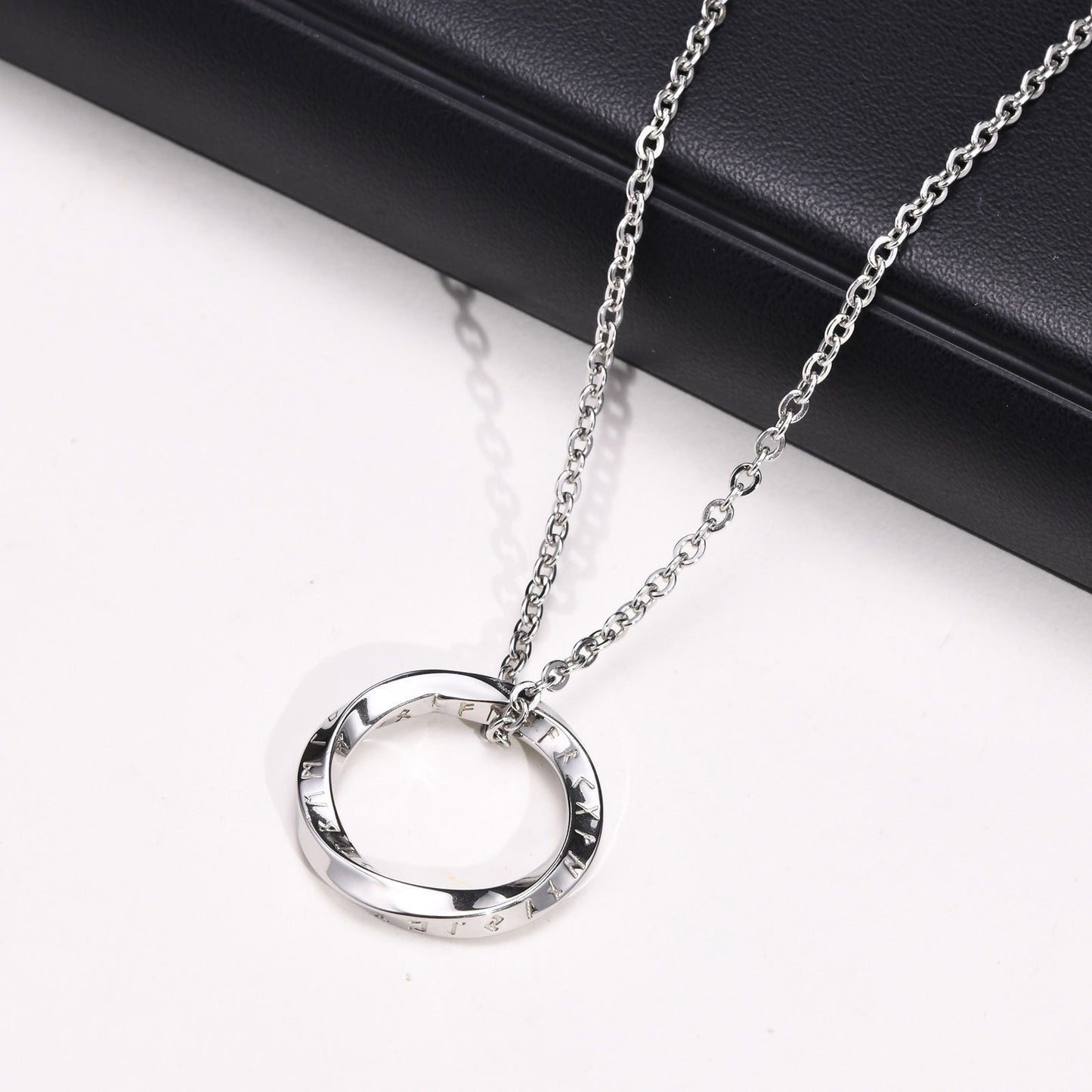 Kemstone Viking Rune Möbius Pendant Necklace – Stainless Steel Norse Circle Amulet PN-1708