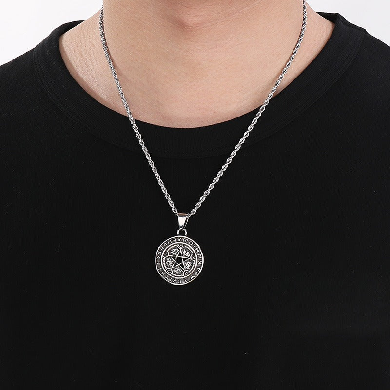 Kemstone Viking Compass Necklace – Titanium Steel Evil Eye Amulet KP116383-MZOZ