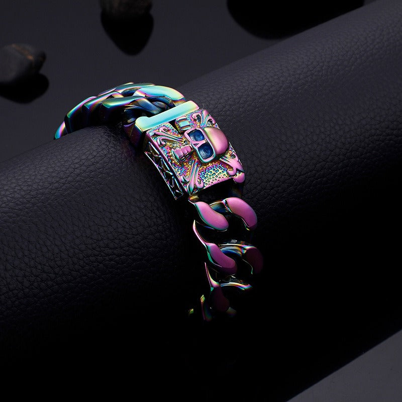 Kemstone Titanium Steel Skull Cuban Chain Bracelet – Bold Streetwear Men’s Accessory KB69725-BD