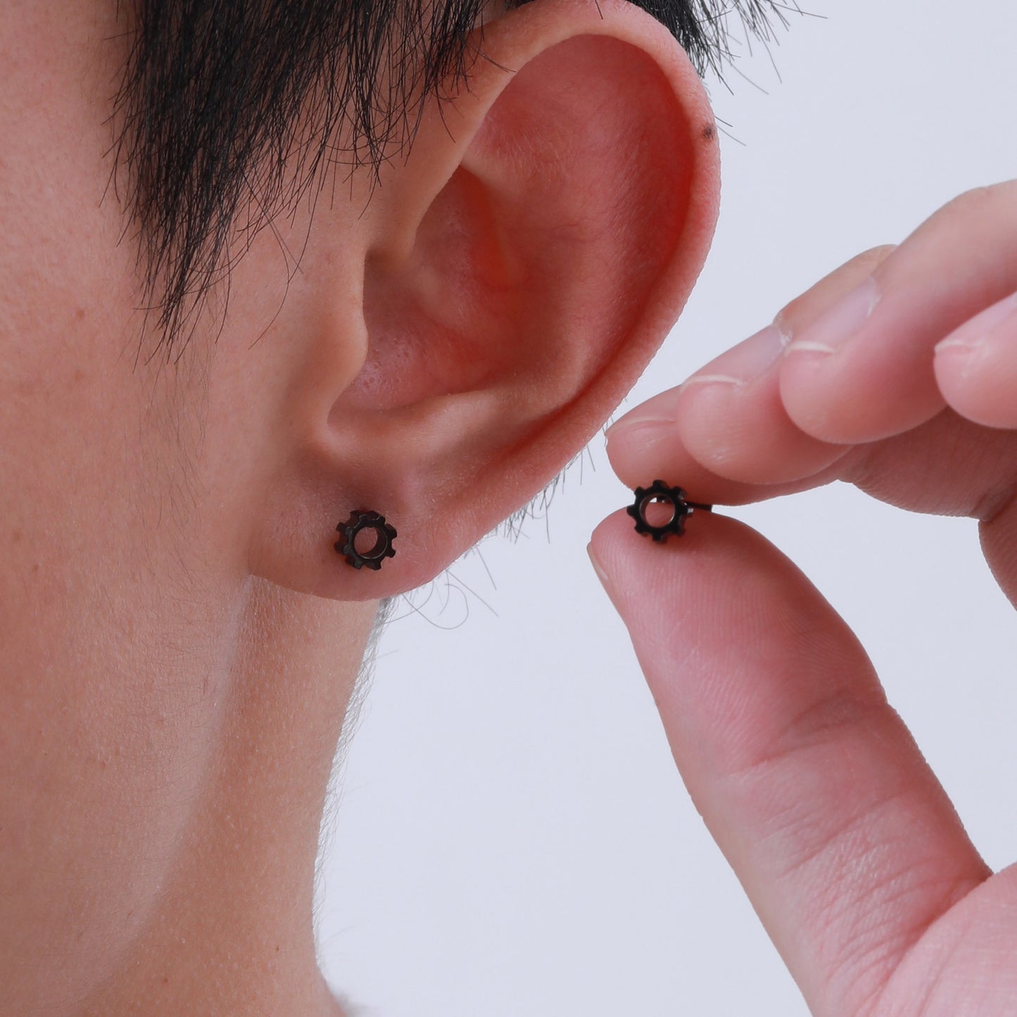 Gear Stud Earring for Men – Vintage Gray Stainless Steel Gothic Punk Jewelry ES-529