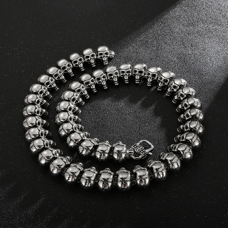 Kemstone Skull Link Chain Necklace & Bracelet – Stainless Steel Gothic Hip-Hop Jewelry KB29213-D