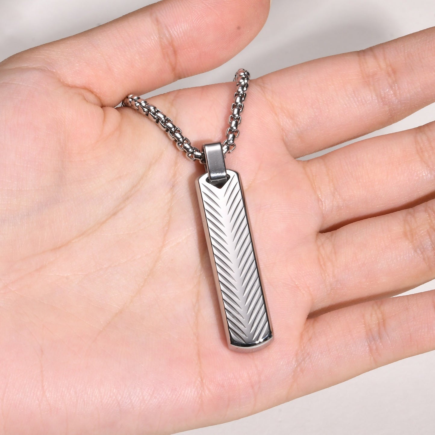 Geometric Bar Pendant Necklace for Men | Stainless Steel Chevron Engraved PN2071