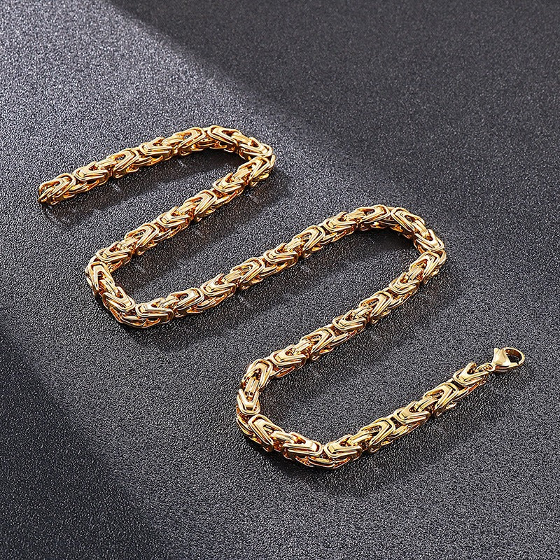 Kemstone Men’s V-Byzantine Stainless Steel Chain Set – Bold Hip Hop Link Necklace & Bracelet, 20–50cm KS141151-Z