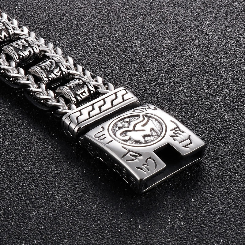 Kemstone Vintage-Style Dragon Bone Chain Bracelet & Punk Hollow-Titanium Steel Man's Ancient Six-Syllable True-Word Necklace KB145903