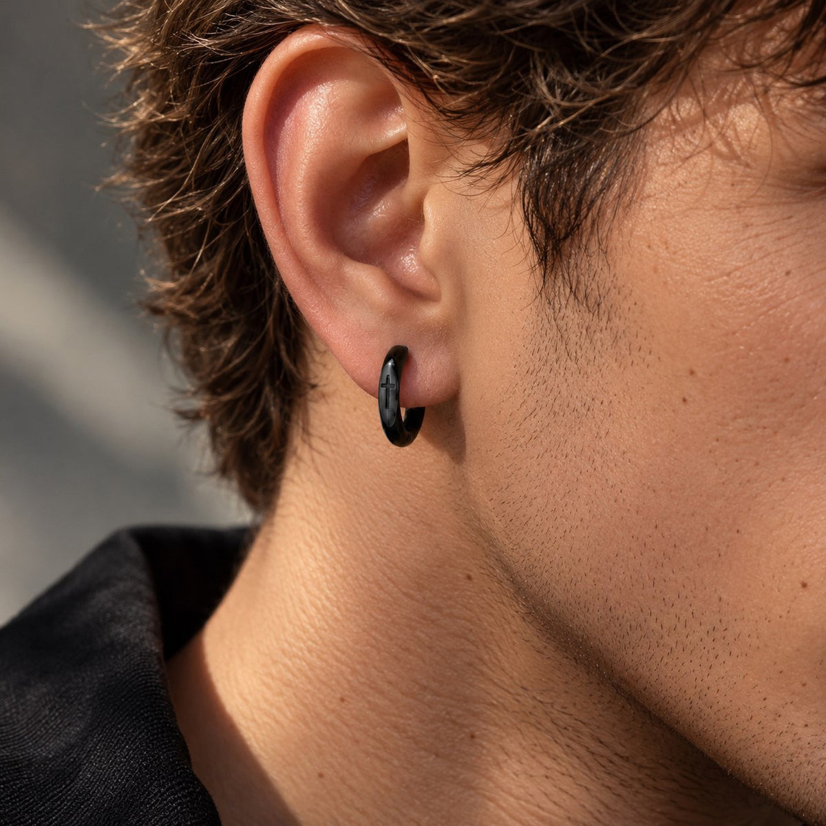 Kemstone Cross Hoop Earrings for Men Stainless Steel EH-870