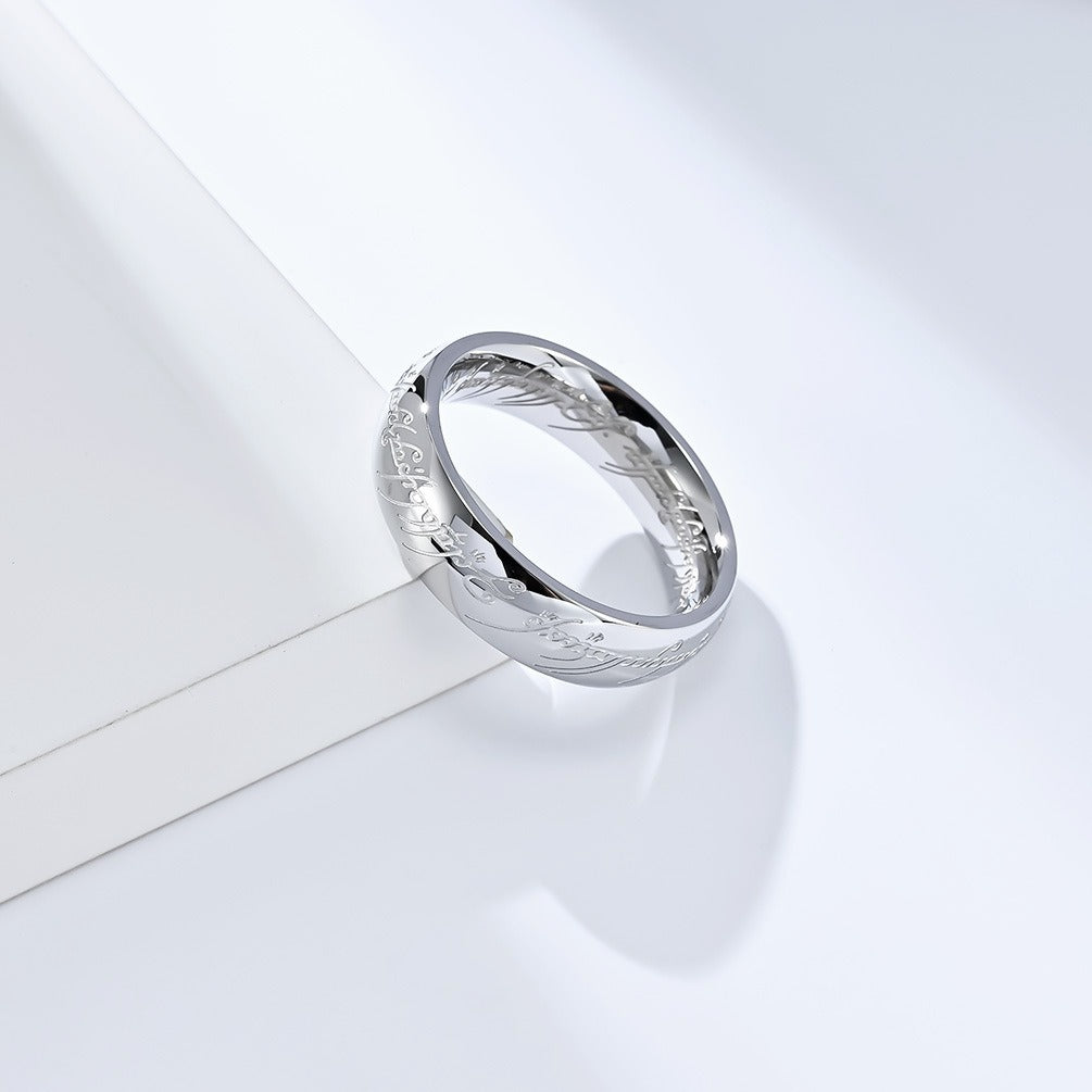 Kemstone Elvish Script Ring β 316L Stainless Steel Norse Gothic Fantasy Band | K-R707