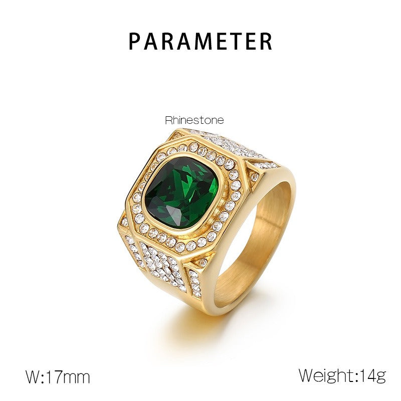 Kemstone Octagon Titanium Steel Hip-Hop Ring – Full-Cut Zircon Streetwear Band for Men KR110150