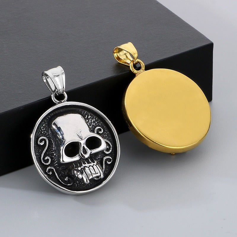 Kemstone Demon Eye Skull Pendant – Gothic Titanium Steel Necklace for Men, Dark Streetwear & Halloween Style KP130524-TGX