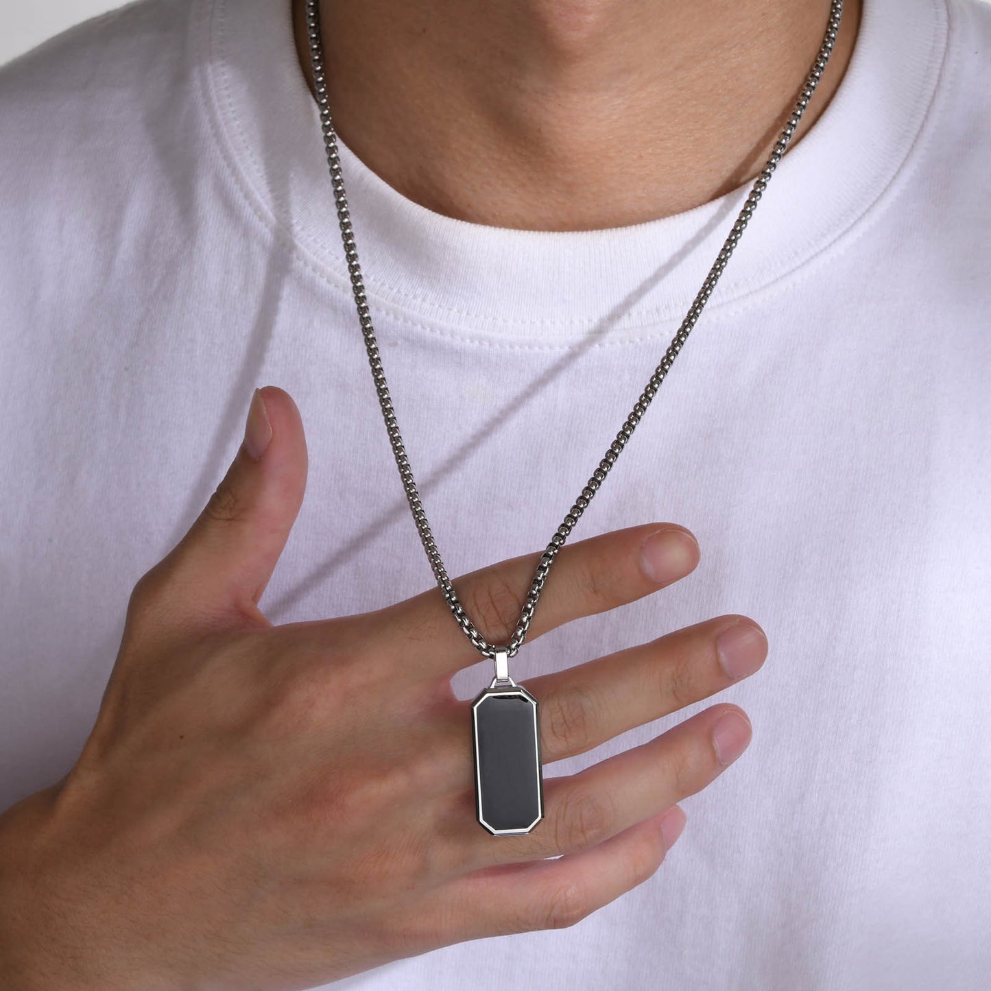 Men’s Stainless Steel Dog Tag Necklace – Geometric Minimalist Pendant PN-1858
