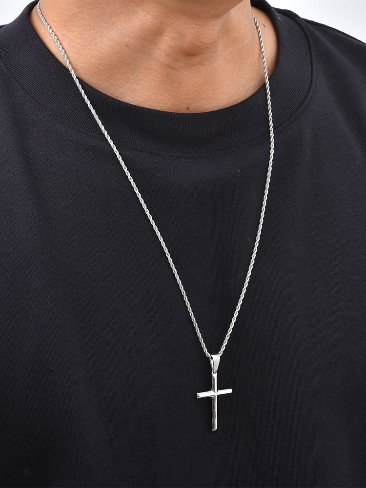 Kemstone Stainless Steel Cross Necklace for Men Rounded Edge PN-2473