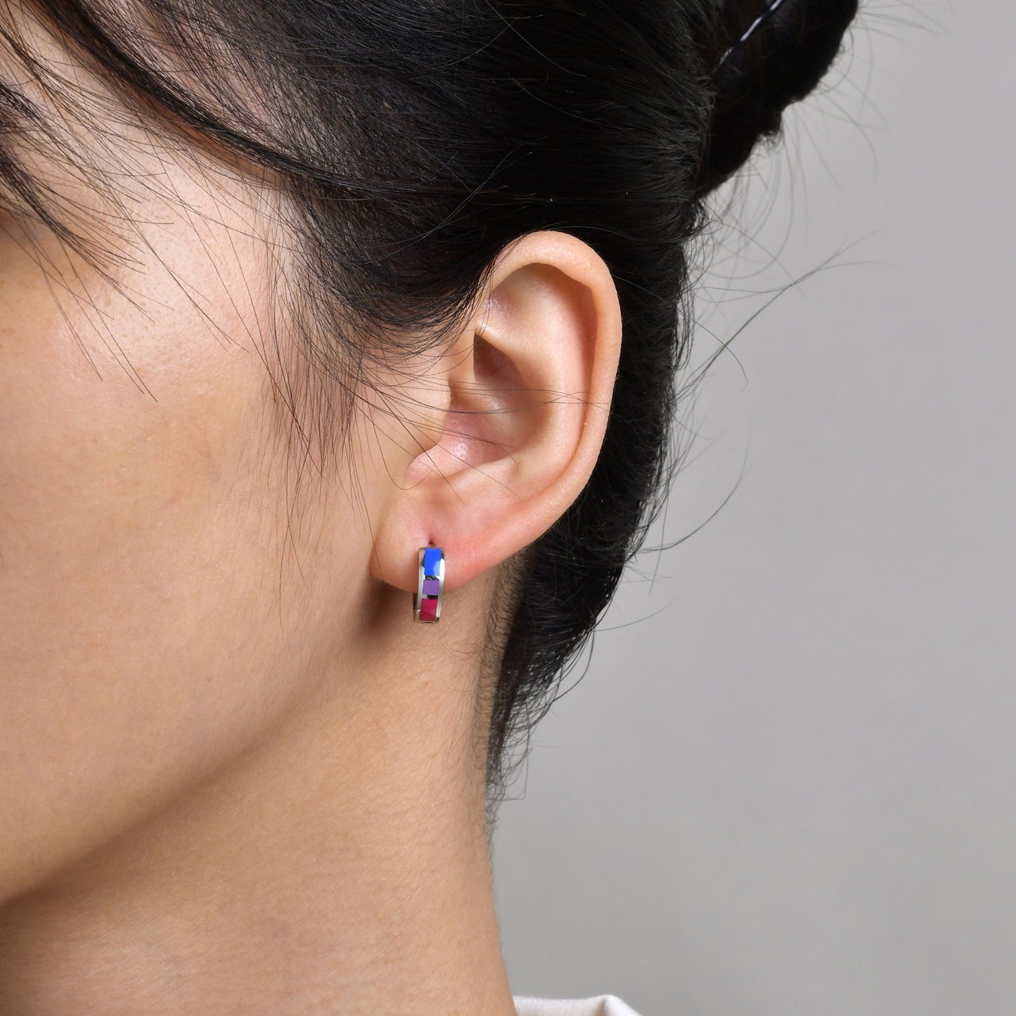 Kemstone Stainless Steel Color Block Hoop Earrings – 13mm Small Huggie Punk Street Style PE-014