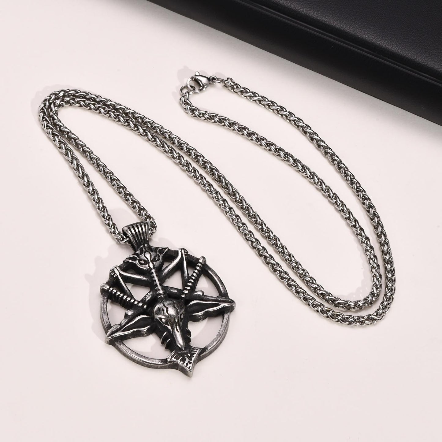 Kemstone Satanic Goat Head Pendant – Stainless Steel Gothic Pentagram Necklace PN-1266