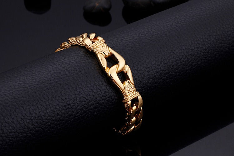 Vintage Stainless Steel Curb Chain Bracelet – 22cm Gothic & Street Style for Men KB23805-D
