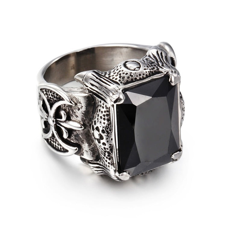 Anillo Kemstone de acero y titanio, estilo gótico punk vintage con cristales para hombre KR39427