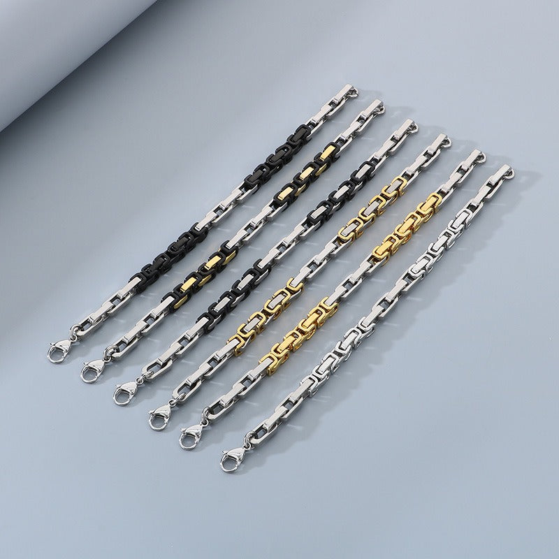 Kemstone Rock-Edge Steel Plate Bracelet – 6mm Mixed Metal Chain for Men | Gothic Punk Streetwear Jewelry KB185313-Z