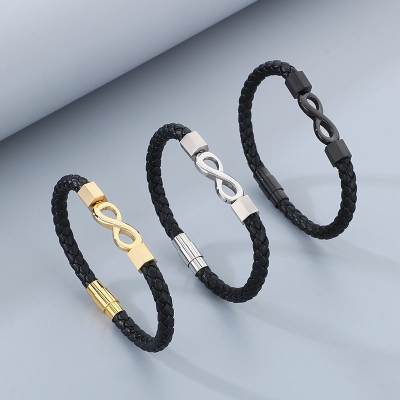 Simbolo dell'infinito, cinturino in pelle intrecciata, chiusura magnetica in acciaio al titanio per uomo KB182678-JR