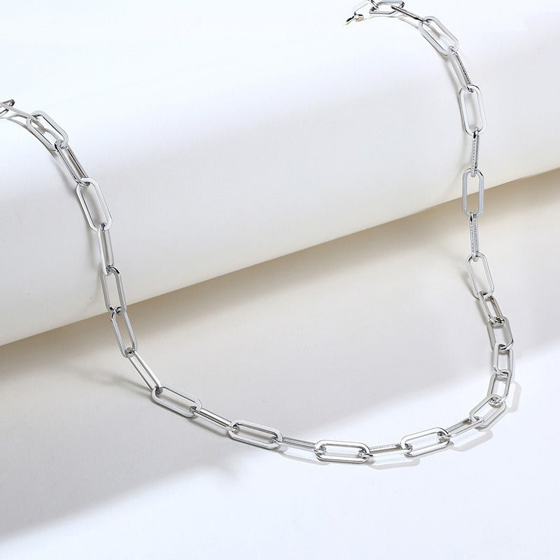 Collar de cadena de eslabones planos de acero inoxidable Kemstone - 6,5 mm, plata elegante para mujer NC-558