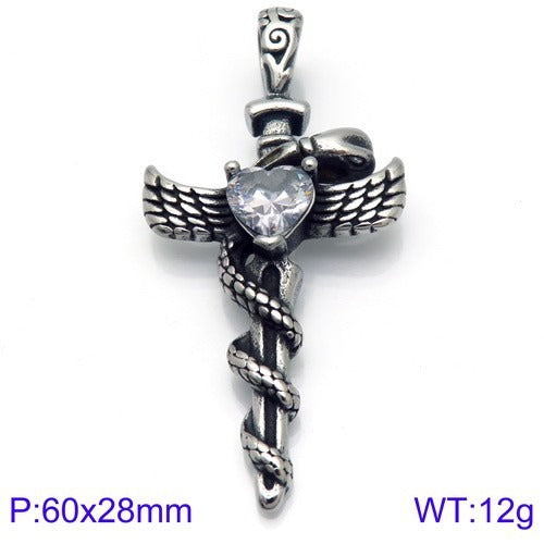Kemstone Men’s Snake Pendant Necklace – Stainless Steel Gothic Punk Amulet, Norse Dark Jewelry KP55376-BD