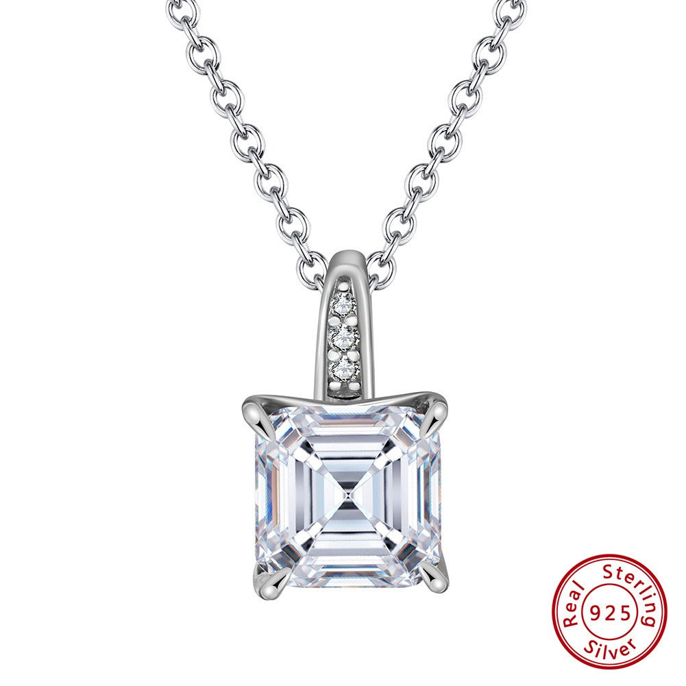 Kemstone 925 Sterling Silver Square Pendant Necklace for Women Cubic Zirconia Gold Silver LZN15