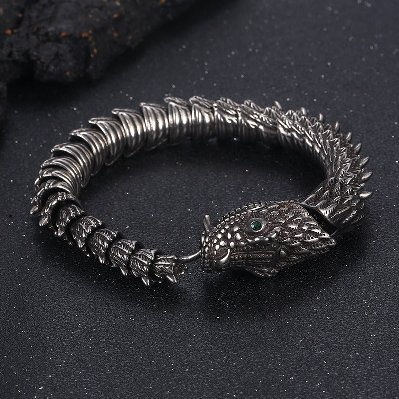Kemstone Men’s Dragon Head Bracelet – Blackened Stainless Steel with Green Eyes KB170307