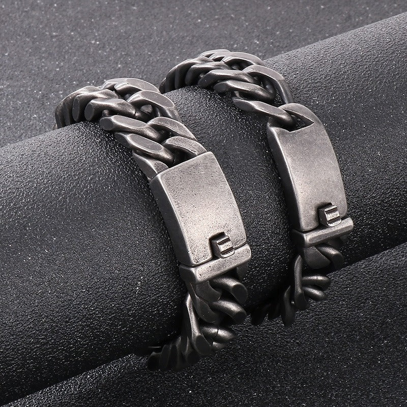 Kemstone Men’s Polished Cuban Chain Bracelet – 12mm/15mm Stainless Steel Urban Biker KB56160-D