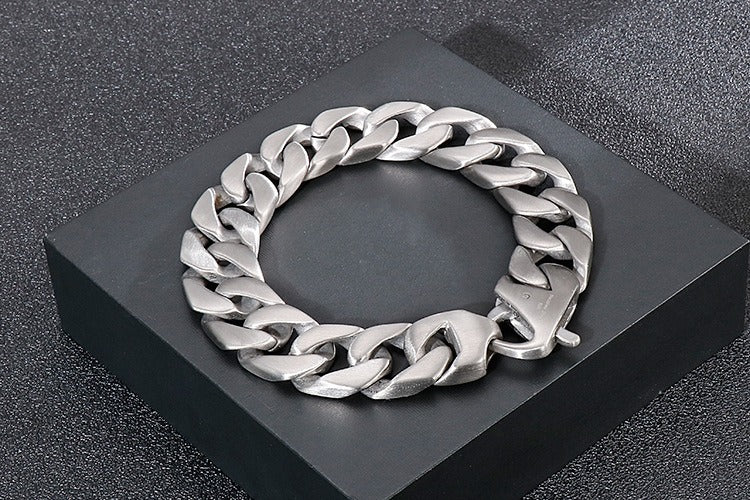 Kemstone Men’s Stainless Steel Cuban Chain Bracelet – 21cm Street Style Gothic Power Link KB27123-D