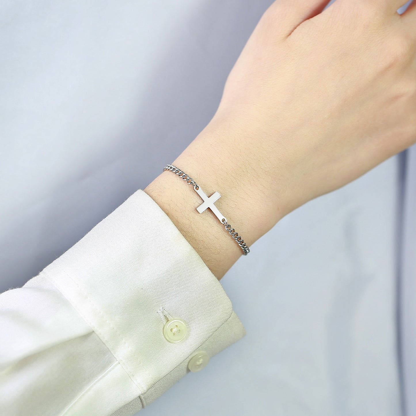 Pulsera minimalista de mujer con cadena de cuentas cruzadas de acero inoxidable Kemstone BR-1125