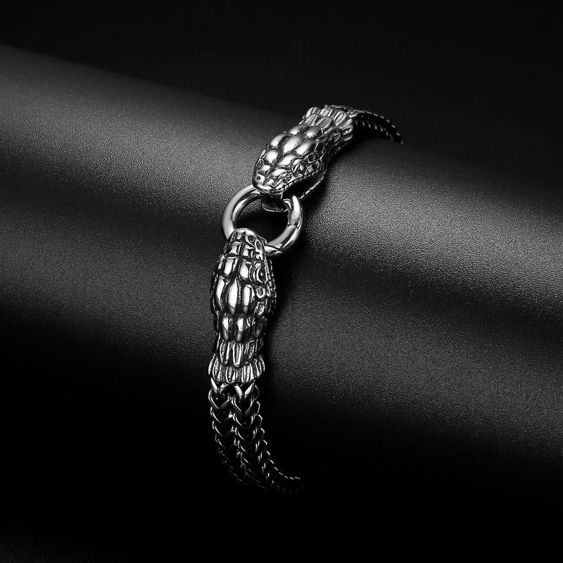 Kemstone Twin Serpent Titanium Steel Men's Bracelet - Retro Edgy Design for Modern Warriors KB145401