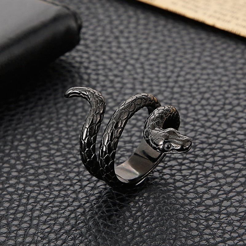 Kemstone Vintage Punk Cobra Titanium Steel Ring β Handcrafted Snake Design KR52350-K