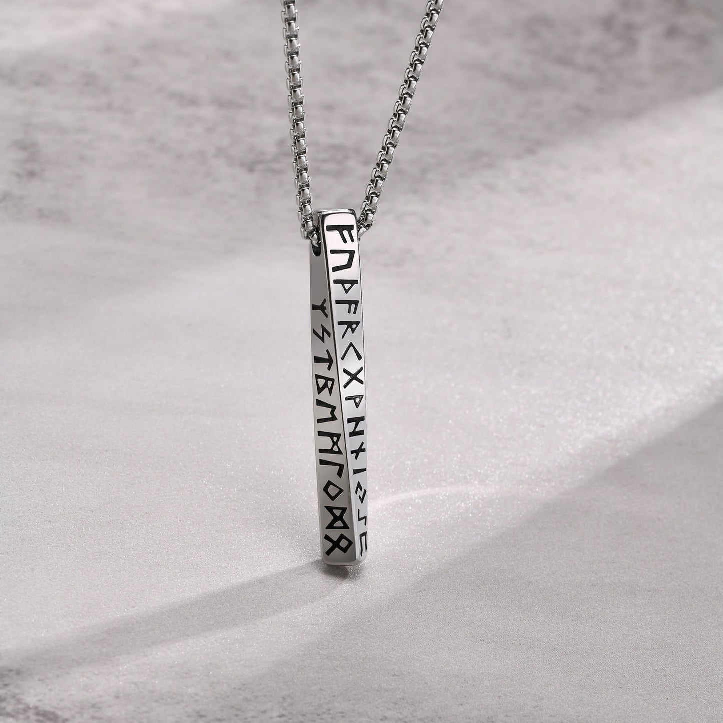 Kemstone Nordic Rune Bar Necklace – Stainless Steel Viking Pendant, Elder Futhark Engraving NC-1383