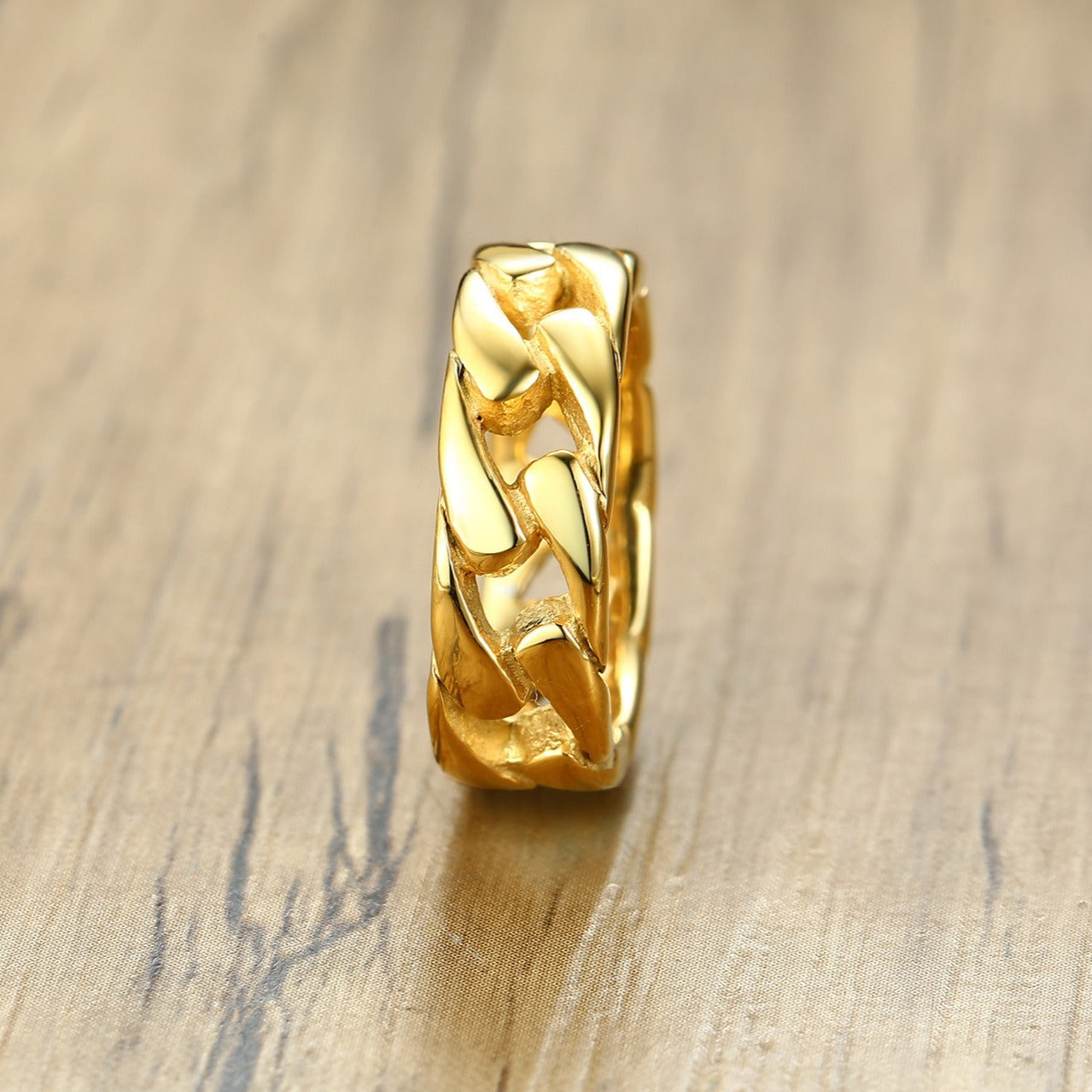 Kemstone Men’s Cuban Chain Titanium Steel Ring – Vintage Biker Link Band R-495