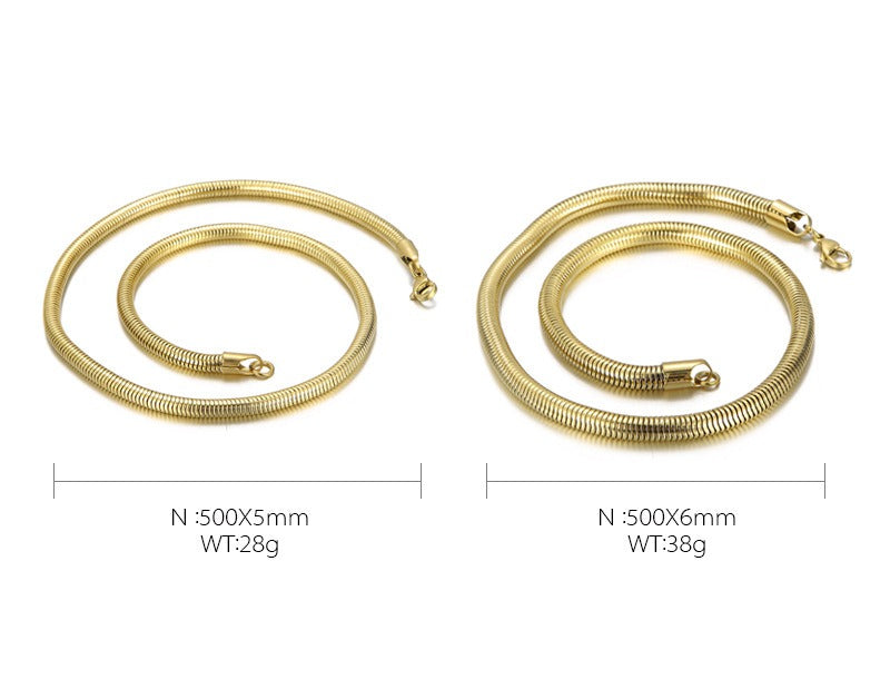 Kemstone Snake Chain Necklace for Men – 5mm 6mm Stainless Steel Streetwear Jewelry KN203822-Z