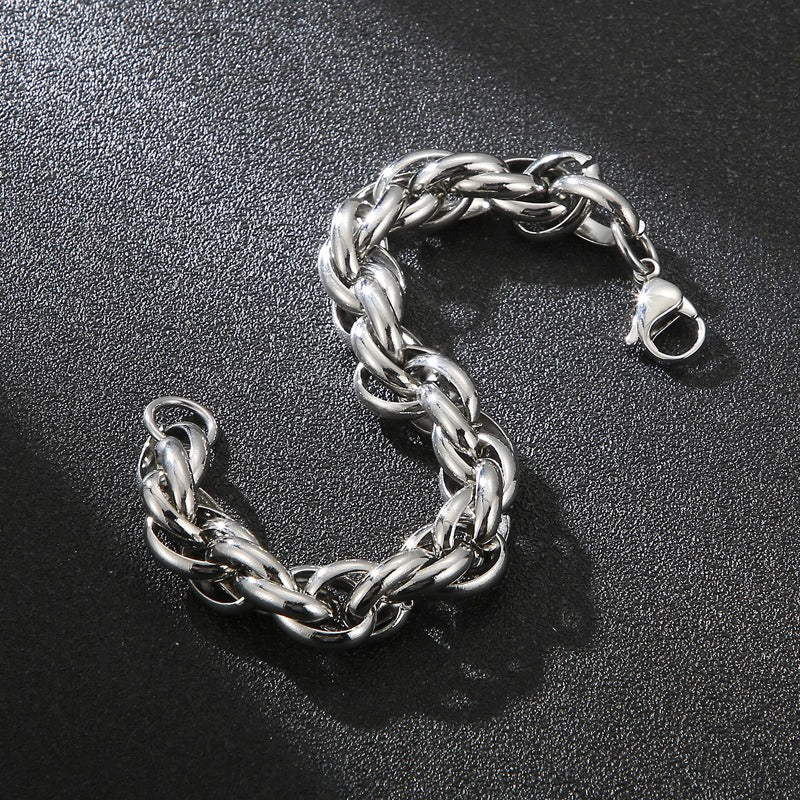 Kemstone Double-Clasp Adjustable Bracelet - Minimalist Stainless Steel Chain for Men's Daily Style KB107527-Z