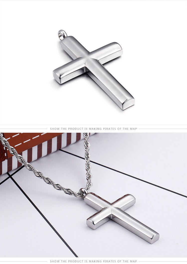 Kemstone Classic Titanium Steel Cross Necklace – Polished Pendant for Couples KP55901-BD