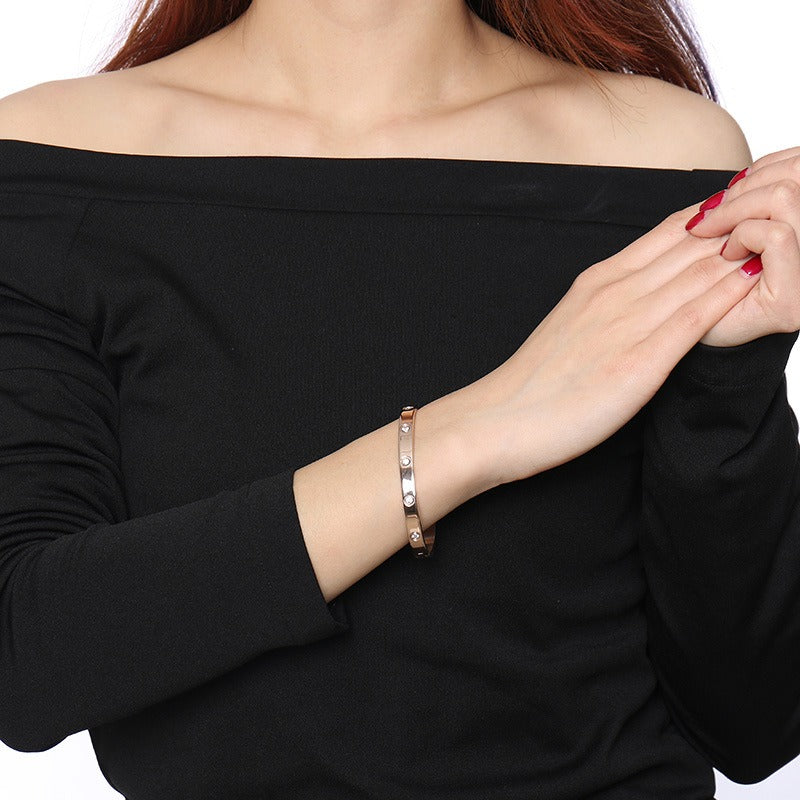 Brazalete minimalista de cristal Kemstone de acero inoxidable de 6 mm | Ligero - Ideal para el día a día B-478
