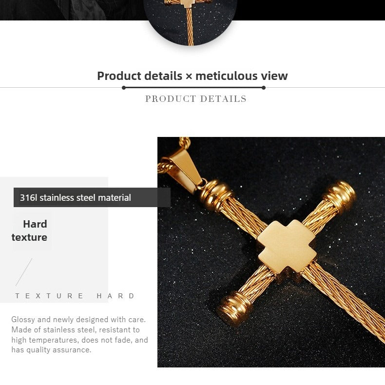 Kemstone Men’s Titanium Steel Cross Pendant Necklace – Rope Cross Design KP80529-K