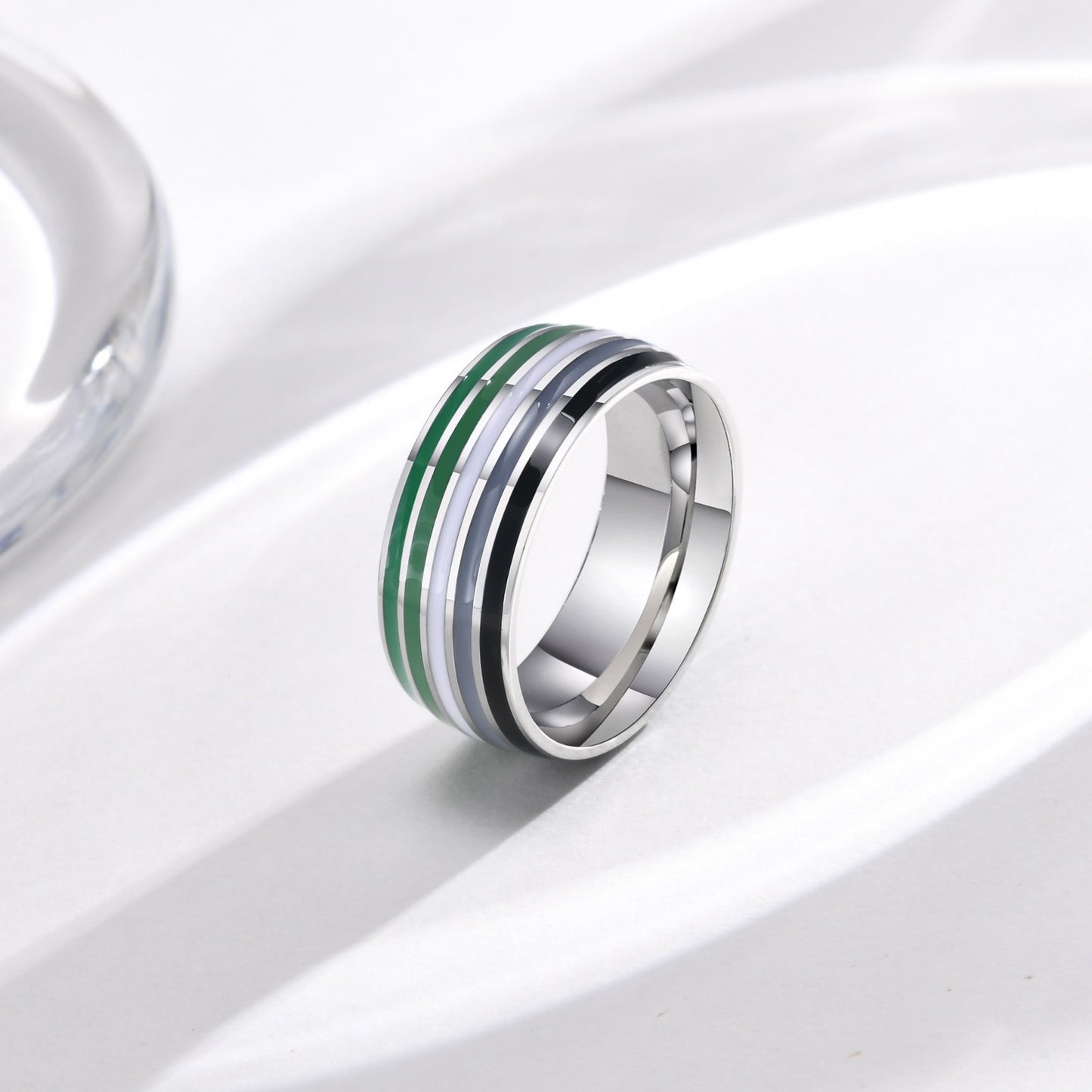 Anillo de cinta arcoíris Kemstone de 8 mm | Joya llamativa de acero de colores para uso diario y regalo PR-033