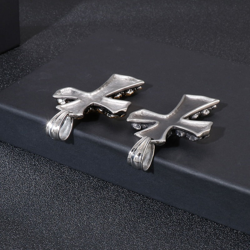 Kemstone Gothic Skull Cross Necklace – Matte Black Punk Pendant for Men KP55728-B