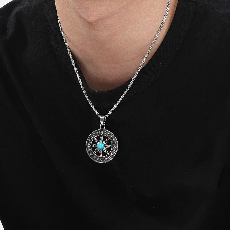 Kemstone Viking Compass Necklace – Titanium Steel Evil Eye Amulet KP116383-MZOZ