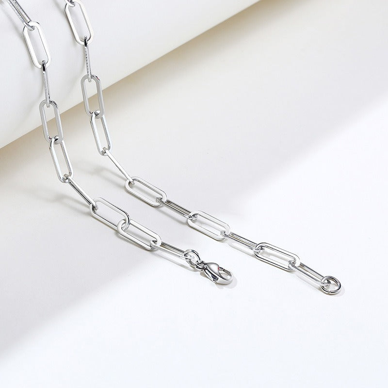 Collar de cadena de eslabones planos de acero inoxidable Kemstone - 6,5 mm, plata elegante para mujer NC-558