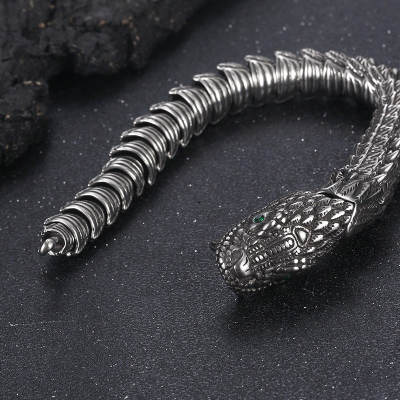 Kemstone Men’s Dragon Head Bracelet – Blackened Stainless Steel with Green Eyes KB170307
